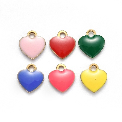 Brass Charms, with Enamel, Enamelled Sequins, Raw(Unplated), Heart