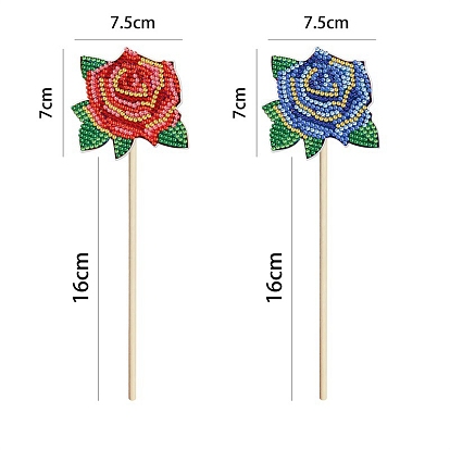DIY Rose Plant Stake Diamond Painting Kits, including Plastic Board, Resin Rhinestones and Wooden Stick