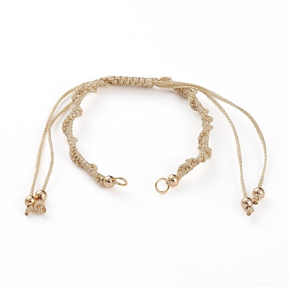 Fabrication de bracelet perlé tressé en fil de polyester réglable, avec 304 anneaux en acier inoxydable et perles en laiton