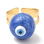 Enamel Round with Evil Eye Beaded Open Cuff Ring, Real 18K Gold Plated Brass Jewelry for Women
