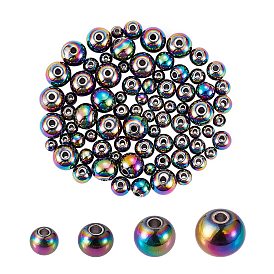 80Pcs 4 Style Rack Plating Rainbow Color 304 Stainless Steel Beads, Cadmium Free & Nickel Free & Lead Free, Round