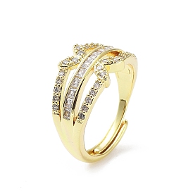 Heart Shape Rack Plating Brass Micro Pave Cubic Zirconia Adjustable Ring, Long-Lasting Plated, Lead Free & Cadmium Free