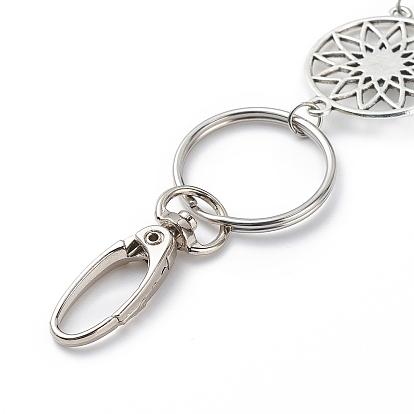 Porte-clés pendentif filet/toile tissée, porte-clés en perles de verre, avec les accessoires en fer