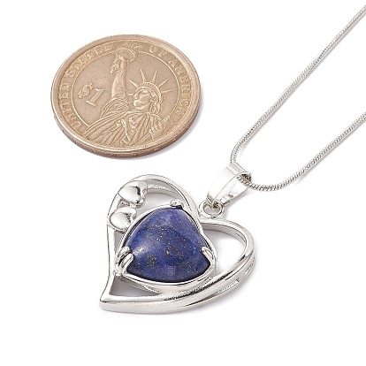 Ожерелья с подвесками в форме сердца и полыми натуральными драгоценными камнями, с латунными круглыми цепочками-змейками