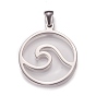 304 Stainless Steel Pendants, Laser Cut, Flat Round with Wave