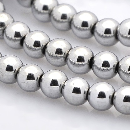 Perles d'hématite synthétique non magnétique ronde brins, 4mm, Trou: 1mm, Environ 100 pcs/chapelet, 15.7 pouce
