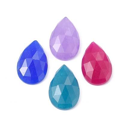 Natural Jade Cabochons, Faceted, Teardrop, Dyed