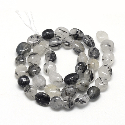 Natural Black Rutilated Quartz Beads Strands, Oval