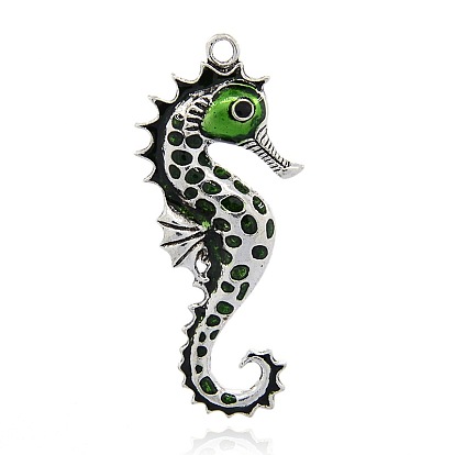 Alloy Big Pendants, with Enamel, Sea Horse, Antique Silver, 67x30x5mm, Hole: 4mm