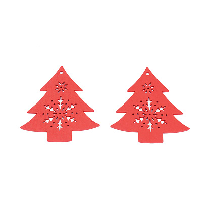 Christmas Theme Spray Painted Wood Big Pendants, Christmas Tree Charm with Hollow Snowflake