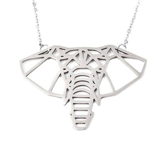 201 colliers à pendentif origami en acier inoxydable, avec des chaînes câblées, éléphant