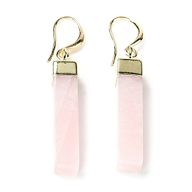 Boucles d'oreilles pendantes rectangulaires en quartz rose naturel, bijoux en laiton plaqué or clair pour femme, sans cadmium et sans plomb