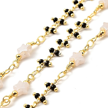 Étoile de verre et chaîne de perles rondes, avec les accessoires en laiton, sans plomb et sans cadmium, soudé, avec bobine