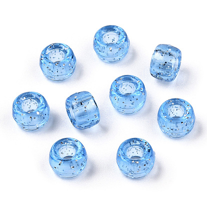 Perles en plastique transparentes, avec de la poudre de paillettes, baril
