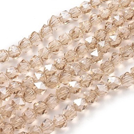 Electroplate Glass Beads Strands, Pearl Luster Plated, Faceted, Round