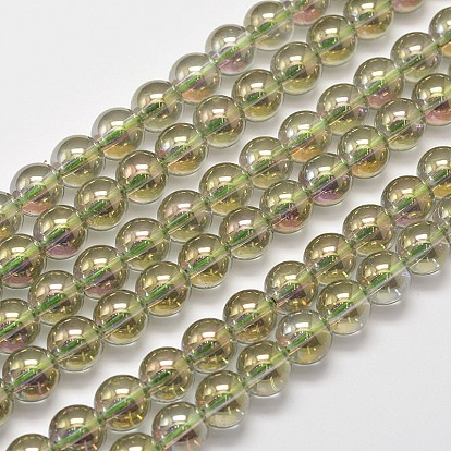 Electroplated Synthetic Quartz Bead Strands, Round, Full Rainbow Plated
