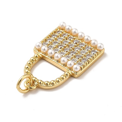 Micro latón allanan colgantes cúbicos del zirconia, con perla de imitación de plástico y anillo de engarce, larga duración plateado, real 18 k chapado en oro, candado