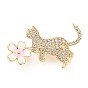 Alloy Rhinestone Brooches, Cat with Sakura Enamel Pins for Women
