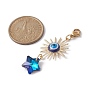 Electroplate Glass Star Pendant Decorations, with Brass Solar Eclipse Links and Resin Evil Eye Cabochons