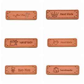Rectangle with Cat/Bear/Crown Pattern PU Leather Labels, Handmade Embossed Tag, with Holes, for DIY Jeans, Bags, Shoes, Hat Accessories