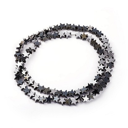 Electroplated Non-magnetic Synthetic Hematite Beads Strands, Half Plated, Star