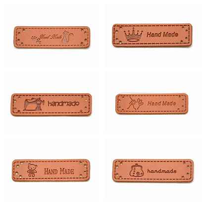 Rectangle with Cat/Bear/Crown Pattern PU Leather Labels, Handmade Embossed Tag, with Holes, for DIY Jeans, Bags, Shoes, Hat Accessories