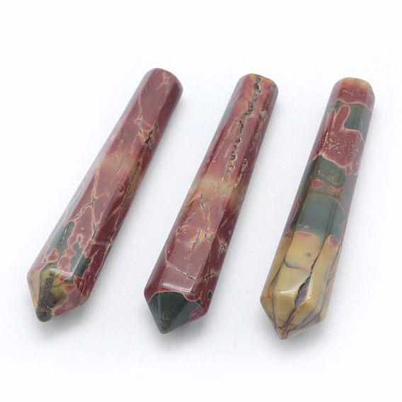 Natural Polychrome Jasper/Picasso Stone/Picasso Jasper Pointed Beads, Healing Stones, Reiki Energy Balancing Meditation Therapy Wand, Bullet, Undrilled/No Hole Beads