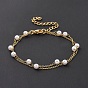 Round Plastic Imitation Pearl Beads Multi-strand Bracelets, with Vacuum Plating 304 Stainless Steel Curb Chains, White