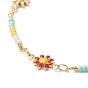 Brass Flower Link Chain Bracelet with Seed Beaded for Women