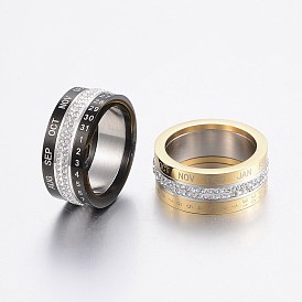 Вращающиеся 304 кольца из нержавеющей стали, прядильные кольца, с полимерной глиной горный хрусталь, широкая полоса кольца, число и месяц