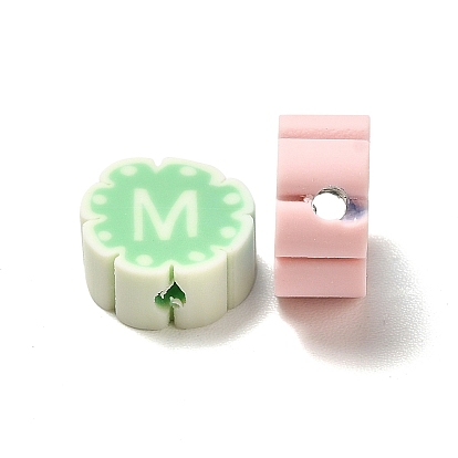 Handmade Polymer Clay Beads, Flower with Letter Pattern