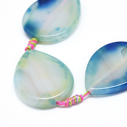Natural Banded Agate/Striped Agate Beads Strands, Dyed & Heated, Teardrop