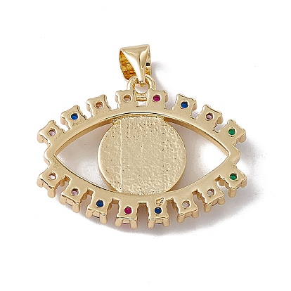 Brass Micro Pave Colorful Cubic Zirconia Pendants, with Shell Cabochon, Cadmium Free & Nickel Free & Lead Free, Rack Plating, Evil Eye