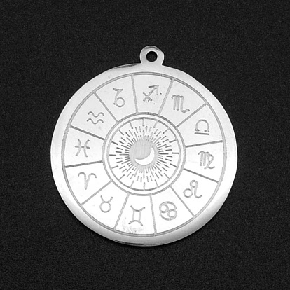 201 Stainless Steel Pendants, Laser Cut, Flat Round with Constellation