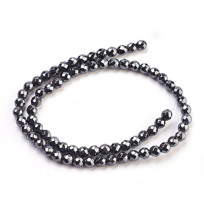 Non-Magnetic Synthetic Hematite Beads Strands, Faceted, Round, 6mm