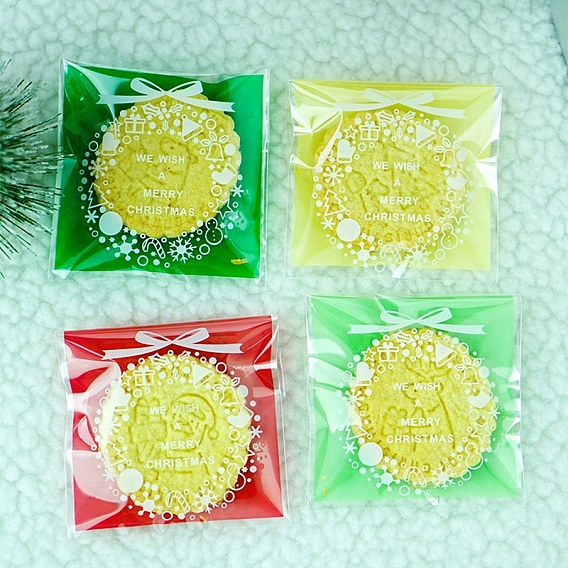 Sacs à biscuits en plastique autocollants carrés sur le thème de Noël, pour la cuisson des sacs d'emballage, modèle de guirlande de noël