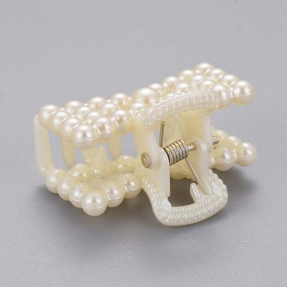 Plastic Claw Hair Clips, with ABS Plastic Imitation Pearl Beads and Iron Findings, Bowknot