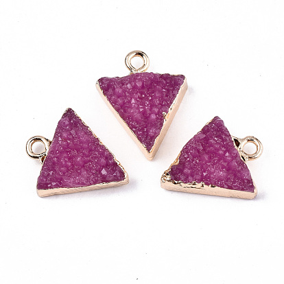 Druzy Resin Pendants, with Edge Light Gold Plated Iron Loops, Triangle
