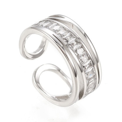 304 Stainless Steel Cuff Rings, Open Rings, with Clear Cubic Zirconia