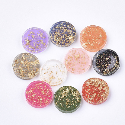 Translucent Resin Cabochons, with Gold Foil inside, Flat Round