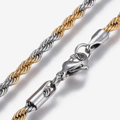 304 Stainless Steel Rope Chain Necklaces, with Lobster Claw Clasp