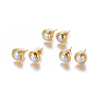 Natural Pearl Stud Earrings, with Brass Findings, Brass Ear Nuts, Earring Backs, with Plastic, Flat Round