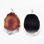 Electroplated Natural & Dyed Agate Big Pendants, with Silver Color Plated Brass Findings