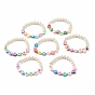 7Pcs 7 Style Star & Smiling Face & Flower Polymer Clay Stretch Bracelets Set with Glass Pearl Beaded, Fruit Candy Preppy Bracelets for Women