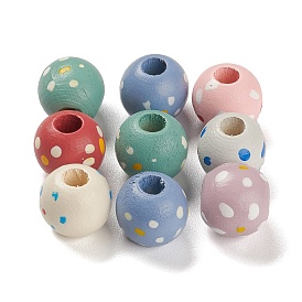 Perles européennes en bois d'érable naturel peintes à la bombe, Perles avec un grand trou   , rond à pois