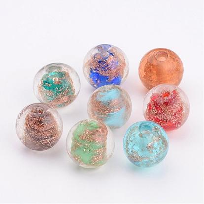 Abalorios de colores vario hechos a mano, la arena del oro, rondo, 12 mm, agujero: 2 mm