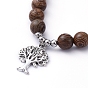 Chakra bijoux, étirer bracelets de charme, avec des perles naturelles de pierres précieuses, Perle en bois, pendentifs en alliage et 304 perles en acier inoxydable