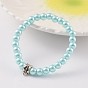 Round Glass Pearl Beaded Stretch Bracelets, with Tibetan Style Alloy Tube Bails, Antique Silver, 48mm