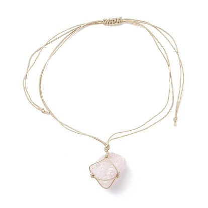 Cordon de coton ciré tressé pierre précieuse naturelle collier pendentif brut brut, bijoux de guérison reiki pour femmes
