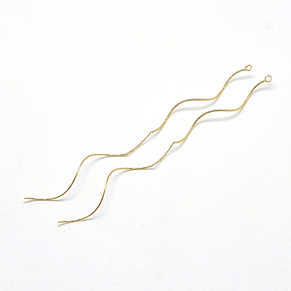 Brass Chain Stud Earring Findings, with Loop, Ear Threads, Real 18K Gold Plated